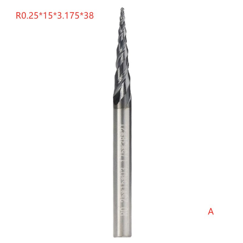 Fresa de punta de bola cónica, vástago de 3.175mm, broca de grabado de madera de carburo, fresadora CNC de aluminio, cortador R0.25/0,5/0,75/1,0: A