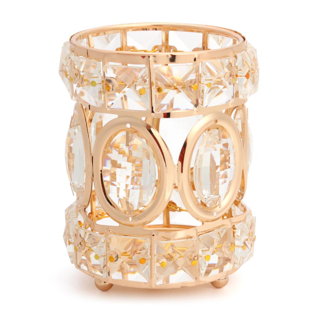 Metal Crystal Makeup Brushes Storage Tube Eyebrow Pencil Cosmetic Pens Holder Desktop Jewelry Box Organizer: D