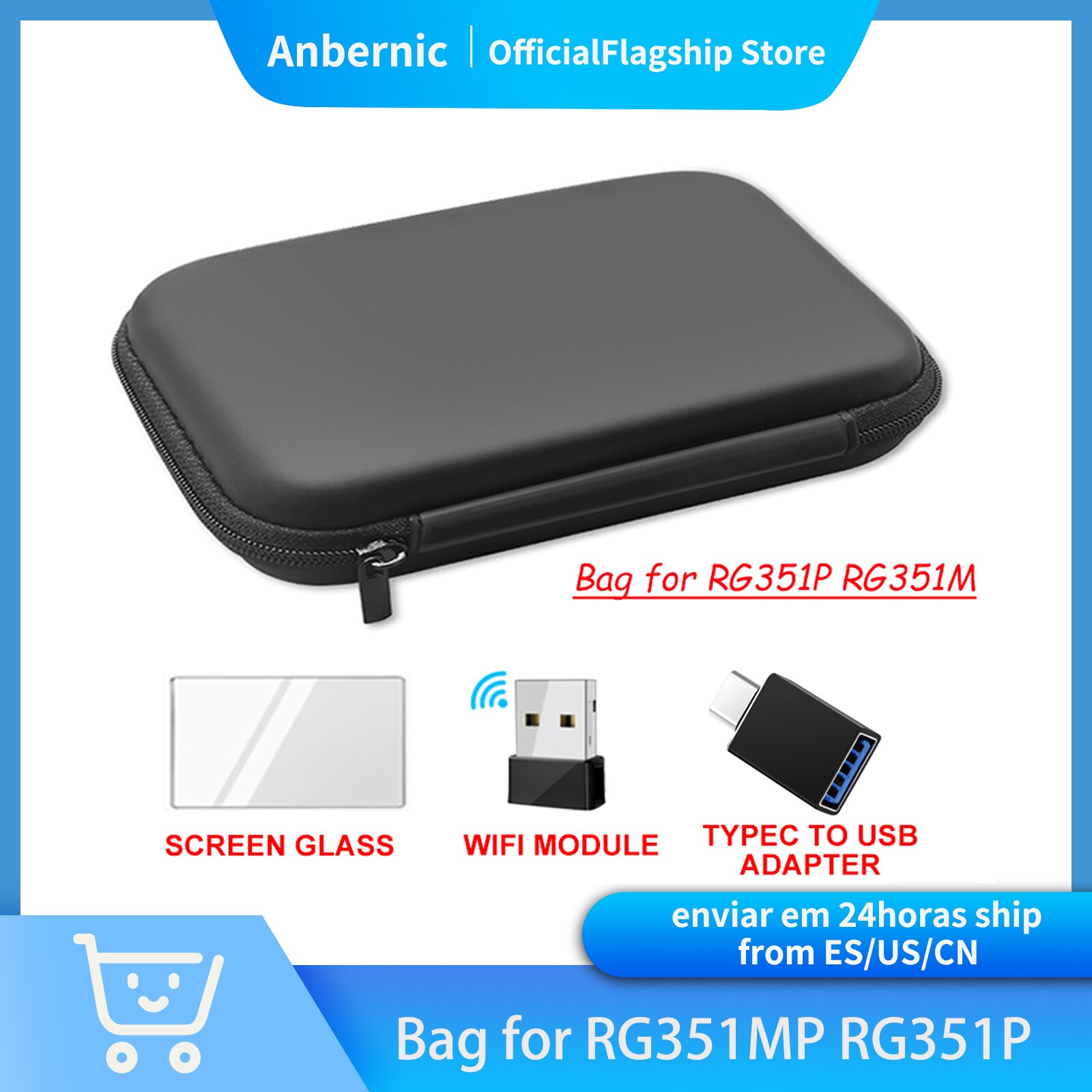 Anbernic  - rg351p taske sag shell glas hærdet skærmbeskytter  rg351m rg351 håndholdt konsol spilafspiller tilbehør wifi modul