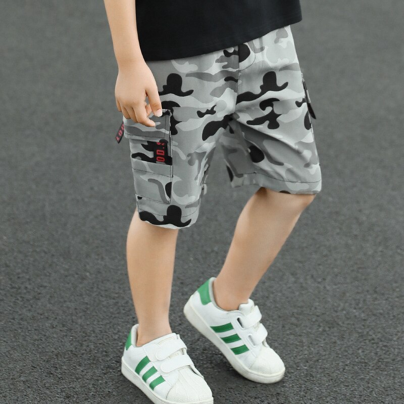 Pantalones cortos de camuflaje para niños, Shorts holgados de algodón para bebés, ropa escolar para adolescentes de 4, 8, 12 y 14 años,: Grey / 10