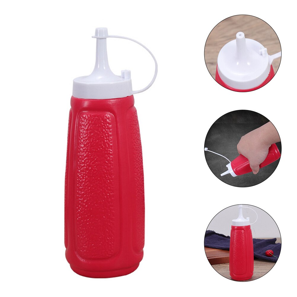 Plastic Squeeze Bottle Jam Sauce Bottle Kitchen Condiment Dispenser Bottle: Red