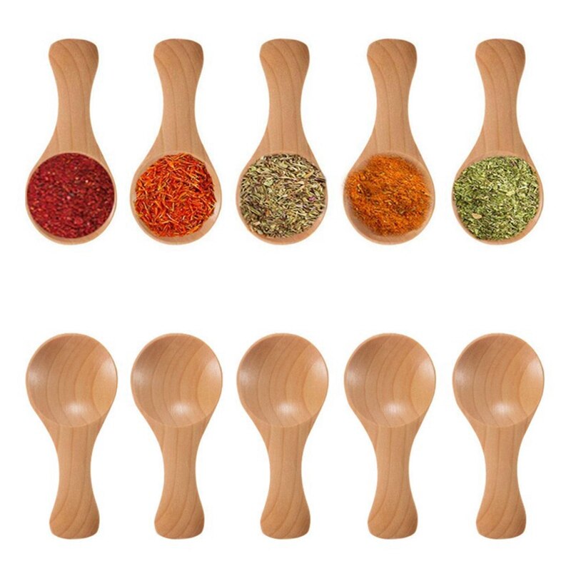 Manche court 10 paquets de petite cuillère en bois, parfait pour les petits pots de confiture, épices, Condiments, assaisonnements, sucre, miel, Coff