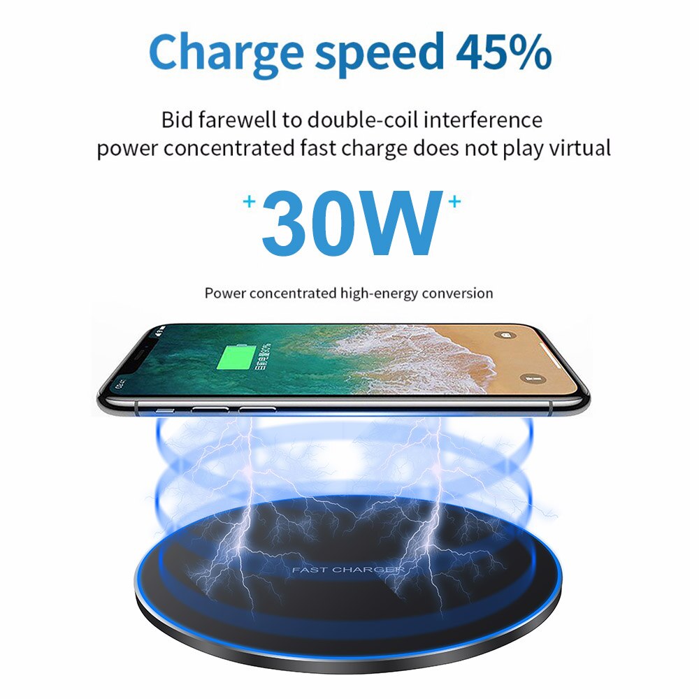 Wireless Charger for iPhone 12 Mini 11 Pro XS Max XR X 8 Plus 30W Fast Qi Inductive Charging Pad For Samsung S21 S20 Note 20 10
