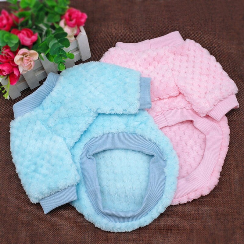 Cozy Soft Plush Pet Dog Sweater Clothes Pajamas Round Neck Cat Kitten Jumper Coat Embroidery Coral Fleece Puppy Sweater Coat