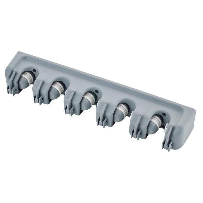 Soporte de plástico ABS para escoba de baño, herramienta mágica para fregona, estante para fregona de cocina, multifuncional, con gancho: Gray 5 tow 6 hooks