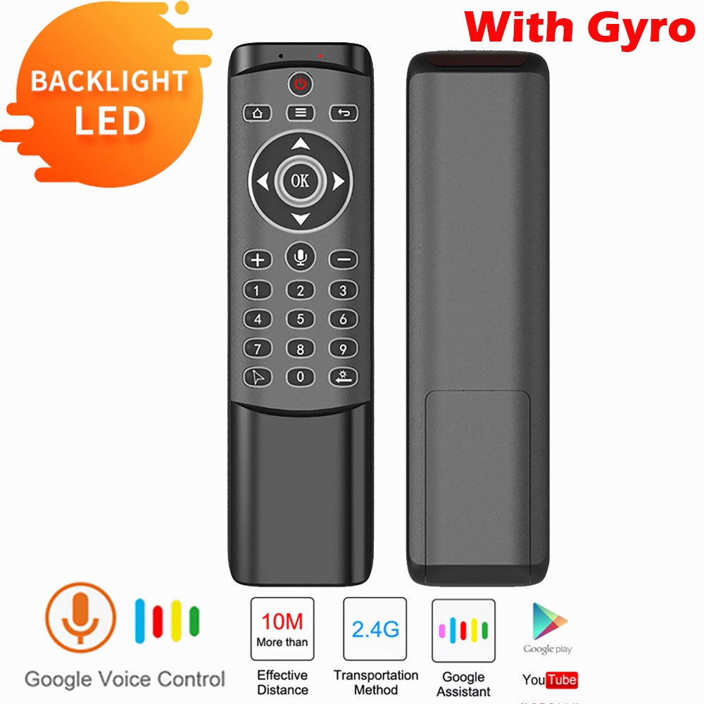 MT1 Backlit Fly Air Mouse Wireless Voice Afstandsbediening 2.4 Ghz Google Microfoon 6-Assige Gyroscoop Voor Smart Android tv Box