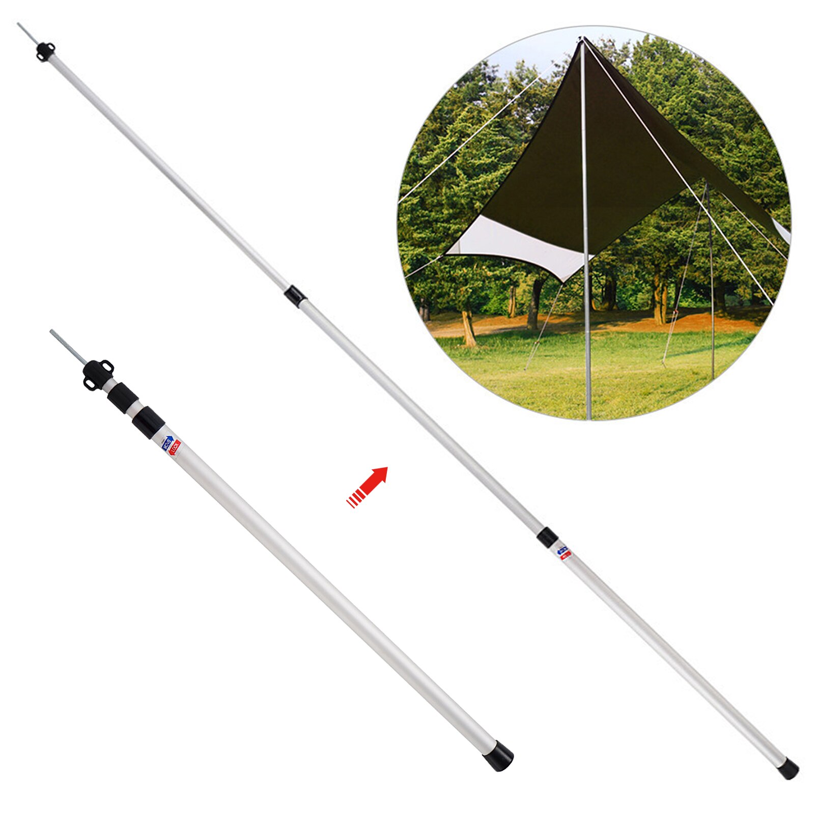 Barre de Support pour auvent de tente, en fer, ajustable, Portable, avec sac de rangement