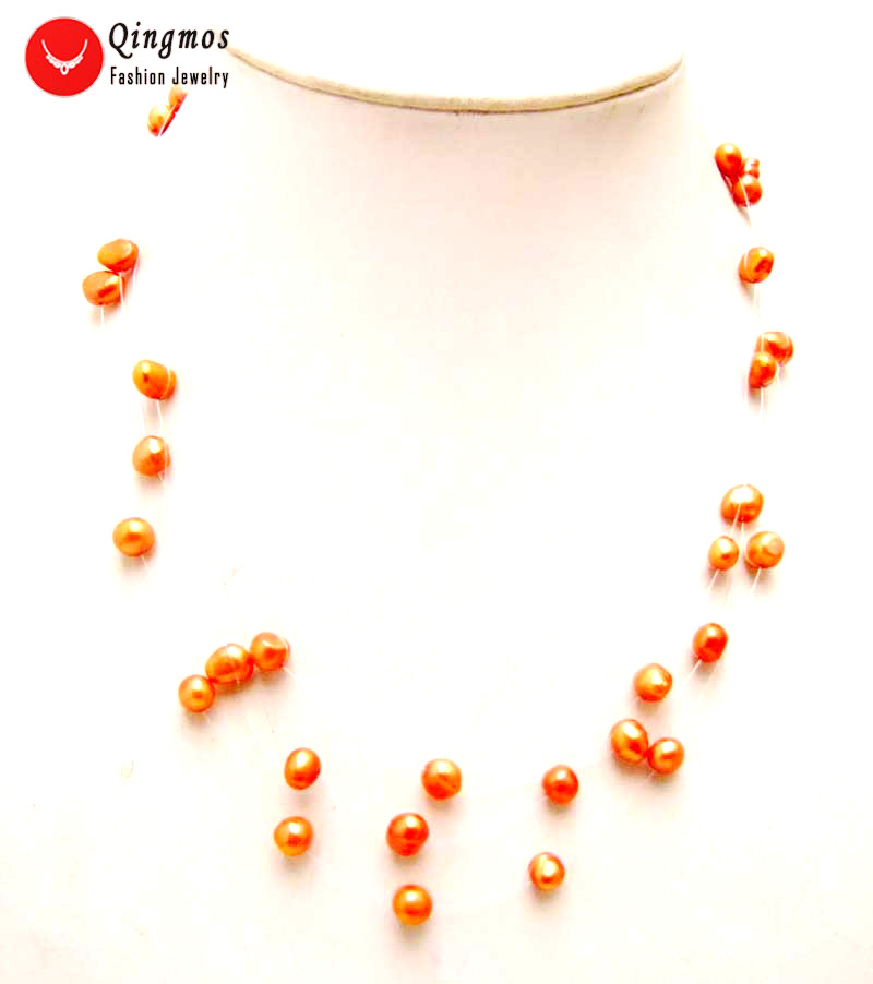 Qingmos Pearl Necklace for Women - 6-7mm Round Freshwater Pearls - 8 to 20 Strands - 18-20 Inch Length: Red 3 strands