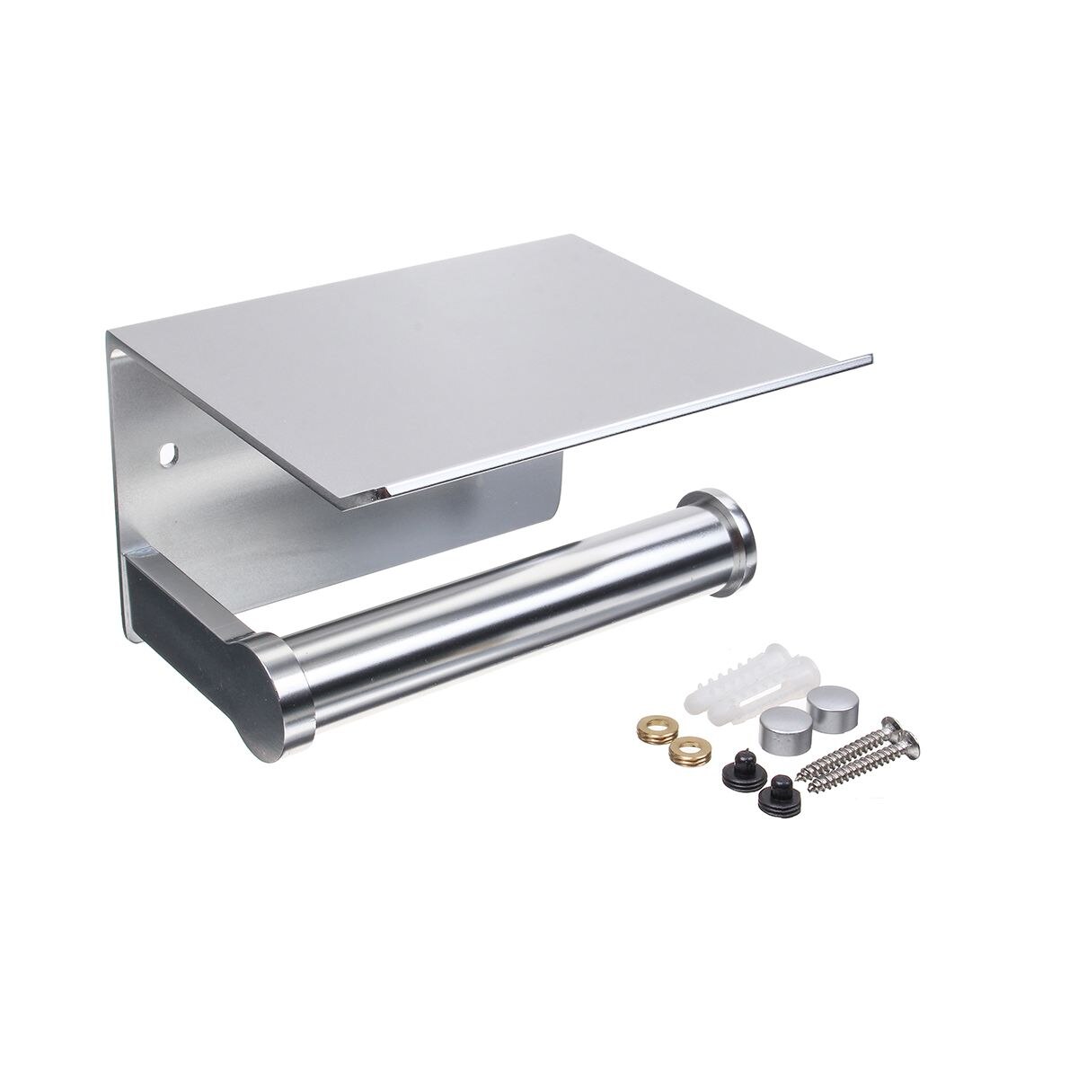 Papier Houders Badkamer Accessoires Wc WC Papier Houder Mobiele Telefoon Rolhouder met Plank Handdoekenrek Zwarte: silver