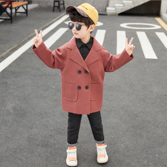 Jongens Jassen Herfst Winter Grote Jongens V Kraag Wollen Lange Jas Kids Top & Uitloper Kinderen Kleding Voor 3-12Year: Oranje / 3T
