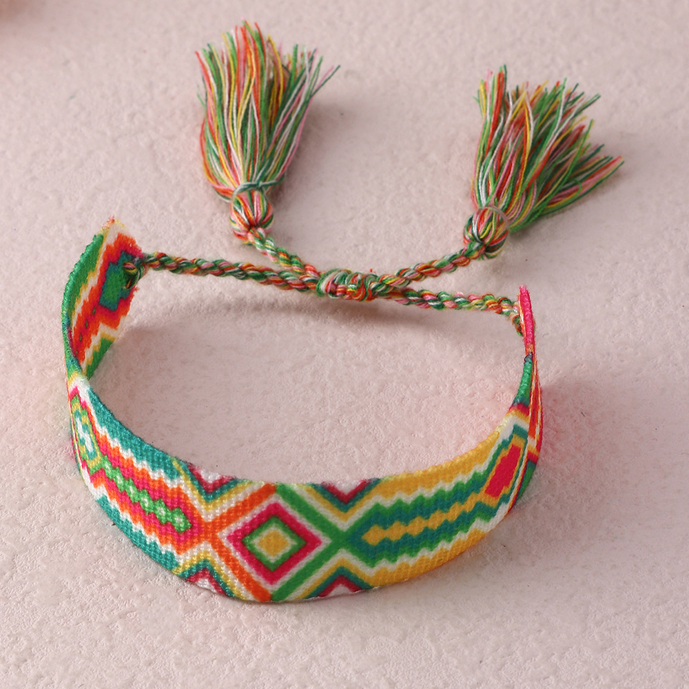 Bracelet en tissu brodé de lettres ethniques pour femmes, bijoux de luxe, style bohème, pompon réglable, d&#39;amitié: BZ1495C