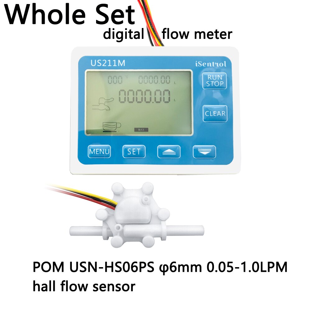 US211M USN-HS06PS Digital Water Flow Meter Reader and Hall Water Flow Sensor 0.05-1L/min Flow Displayer Sea Zhongjiang Dijiang