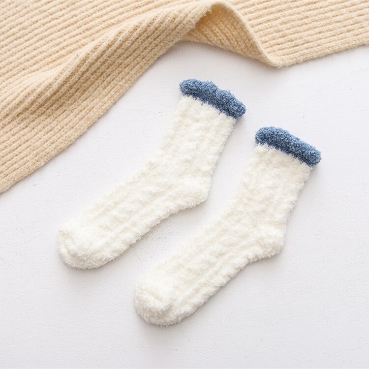 Women Plush Socks Soft Microfiber Fuzzy Warm Slipper Home Bed Floor Socks Winter: White