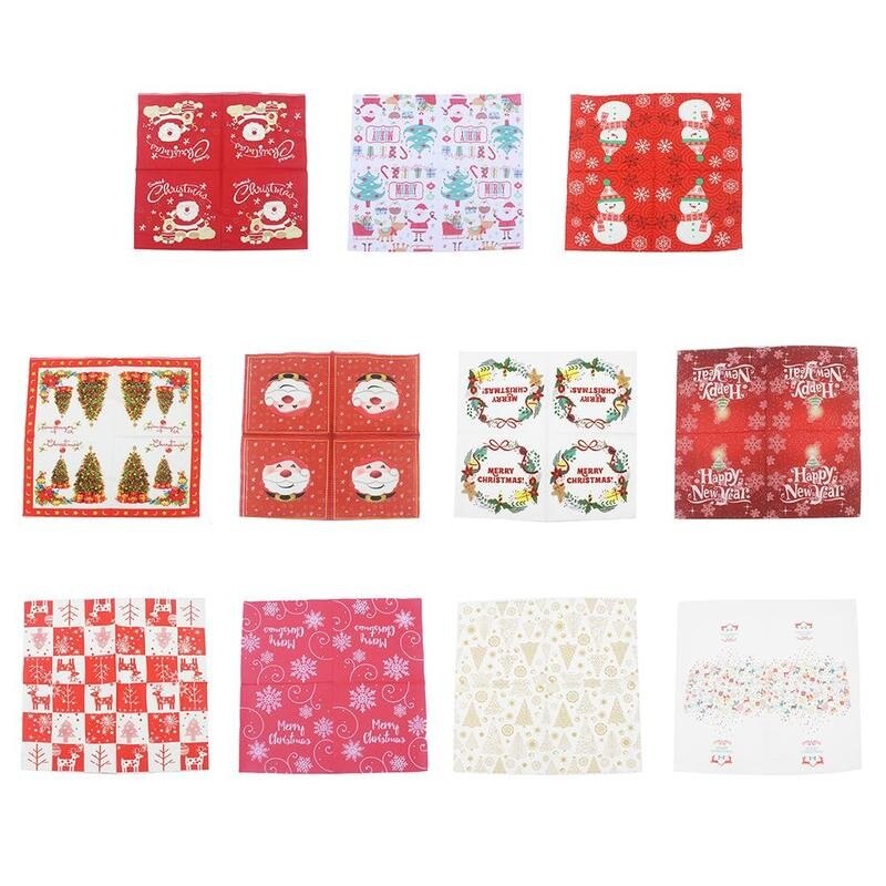 20 pièces/lot serviettes de Table de noël tapis en tissu imprimé Santa Tree bois pâte papier joyeux noël décor cuisine noël Table serviettes