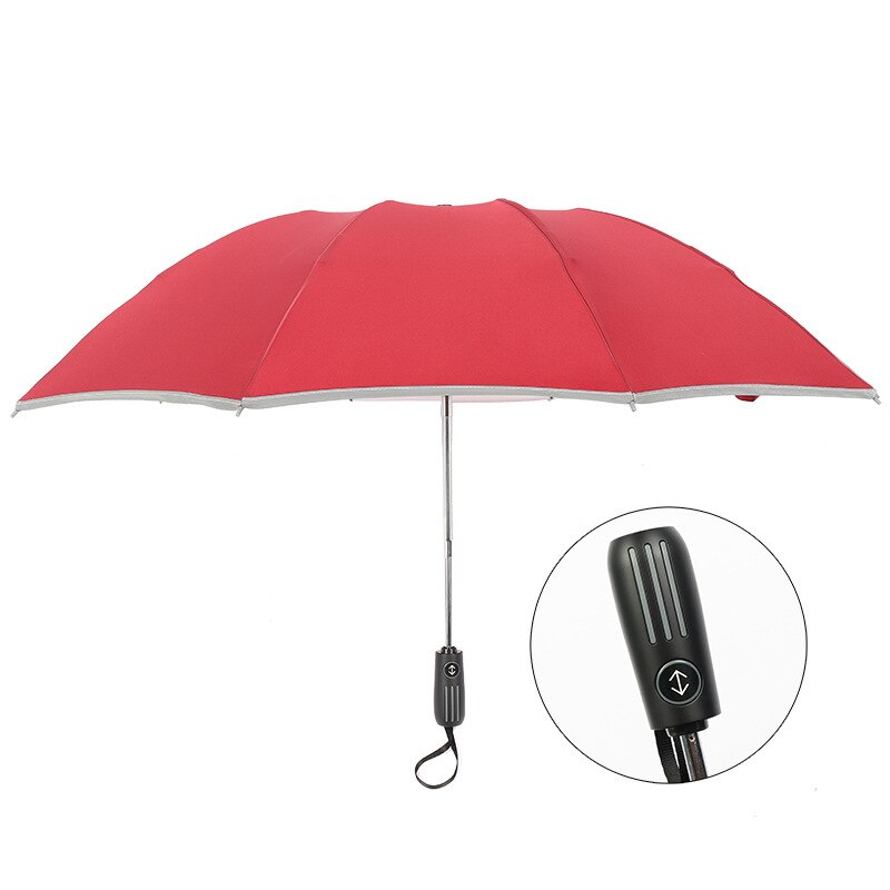 10 Bone Inverse Folding Three-fold Umbrella Fully Automatic Rain Or Shine Dual Purpose Umbrella Business Advertising Umbrella: 10k Automatic Reverse Umbrella Red