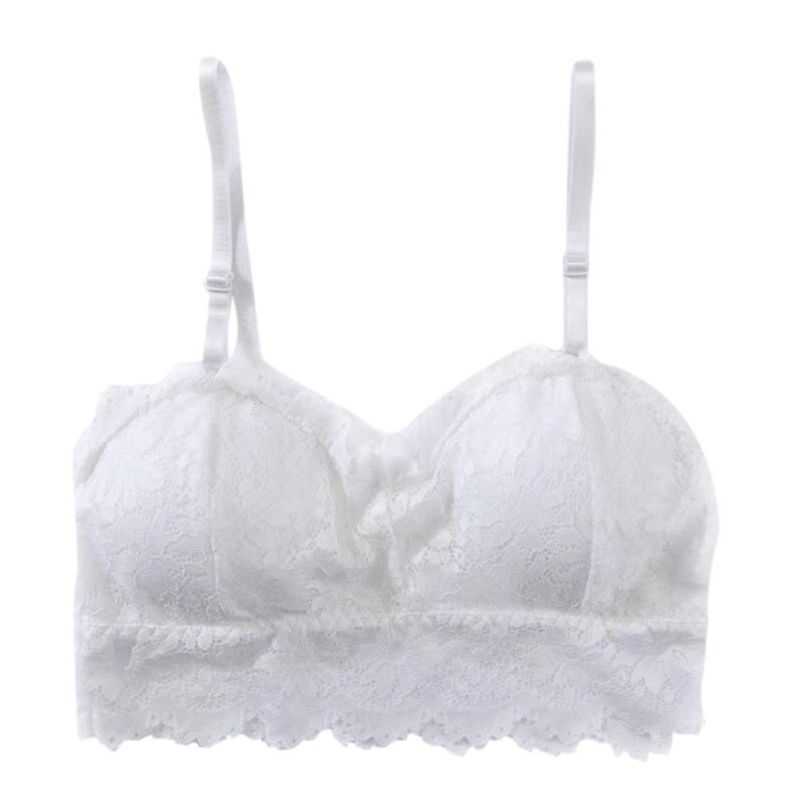 Women Push Up Lace Tube Tops Bra Seamless Padded Bras Adjusted Straps Brassiere: White