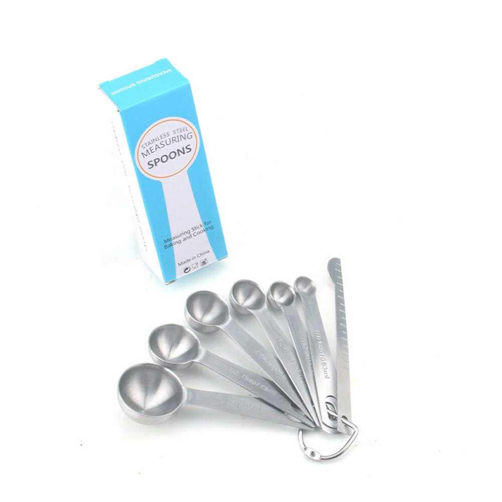 7PCS Measuring Spoon Set Kitchen Utensils Cooking And Baking Tools Stainless Steel Measuring Spoon With Scale Silver AJOYOUS