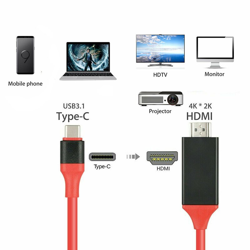 USB 3.1 Type C to HDMI 1080P Adapter Cable 2M Type C to HDMI Cable For MacBook For Samsung Galaxy S9/S8/Note 9