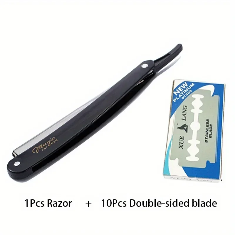 Vintage manuell barberhøvel for menn, klassisk barbershop-høvel med 10 blader, perfekt for barbering, stell og hårstyling: Blå