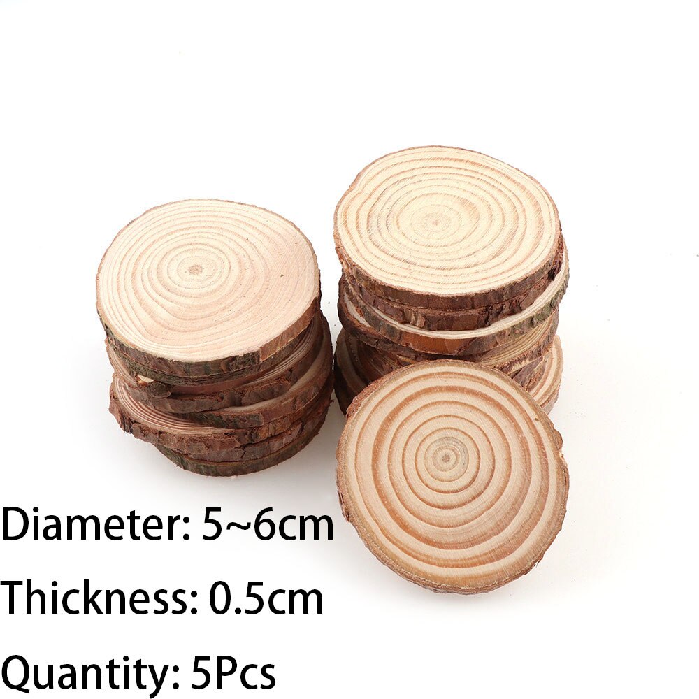 3-12cm Thick 1 Pack Natural Pine Round Unfinished Wood Slices Circles With Tree Bark Log Discs DIY Crafts Wedding Party Painting: 5pcs5-6cm