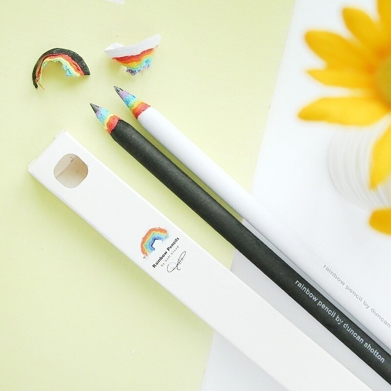 2 uds. De lápices de madera de arcoíris para niños, lápices cilíndricos con degradado Kawaii para estudiantes, material escolar lápiz de papelería
