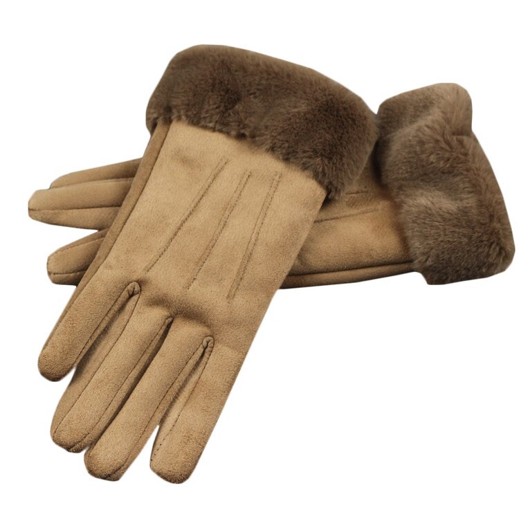 Guantes de ante para Invierno para mujer, guantes de cuero con pantalla táctil, Dedo Largo, Otoño, cálidos, de terciopelo, para conducir: Coffee