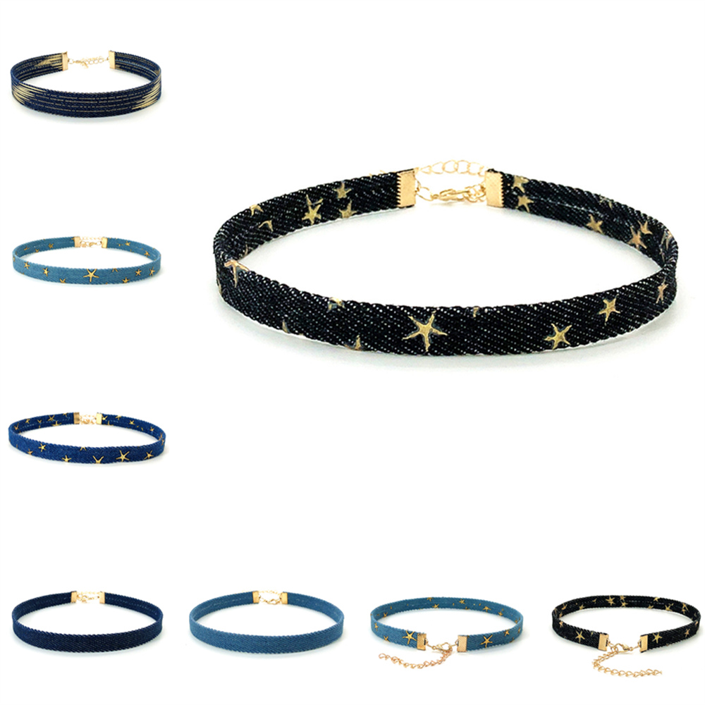 Collar étnico gótico de mezclilla para mujer, Gargantilla Bohemia Vintage, Estrella Negra, accesorios de cadena para el cuello, joyería para mujer,