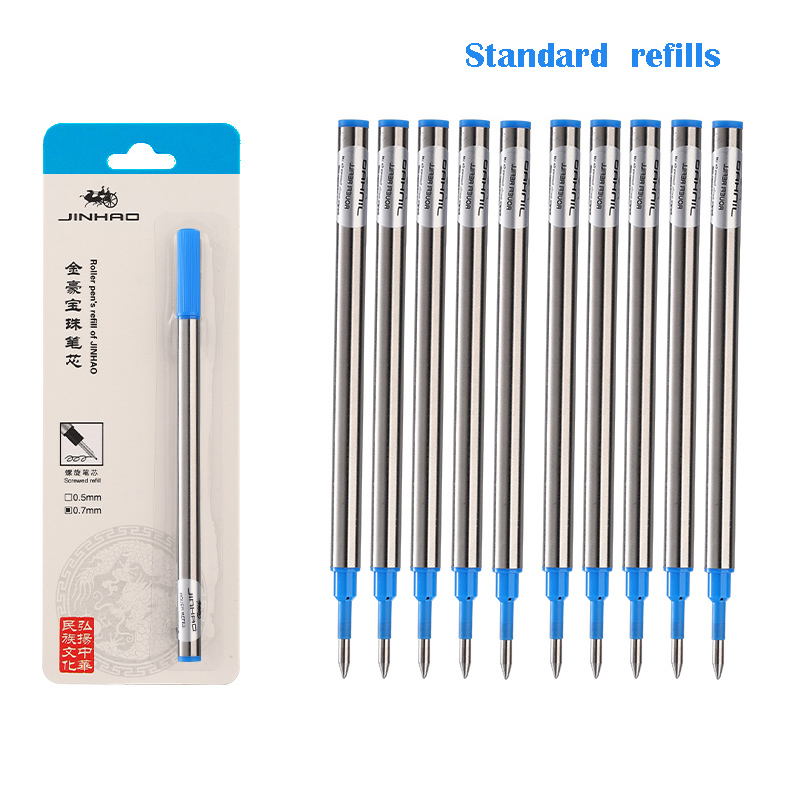 10PCS/lot Rollerball Pen Refill 0.5mm 0.7mm Nib Black/Blue Ink Original refill for Writing Accessories School Stationery: Blue Standard