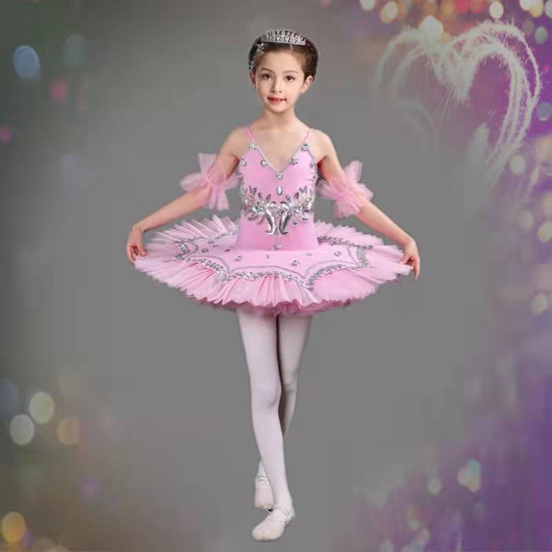 Ballet Tutu Girls 4 Colors Platter Pancake Tutu Ballerina Party Dress Adult Women Child Kids Ballet Dance Costume: Pale Pink / 120cm