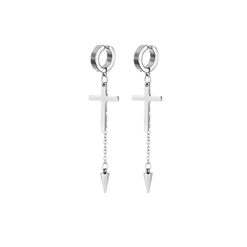 6 Pairs Magnetic Stud Earrings Stainless Steel Magnet Clip on Earrings Non Piercing Hoop Dangle Cross Earrings for Men and Women: StyleC-Steel-1 pairs