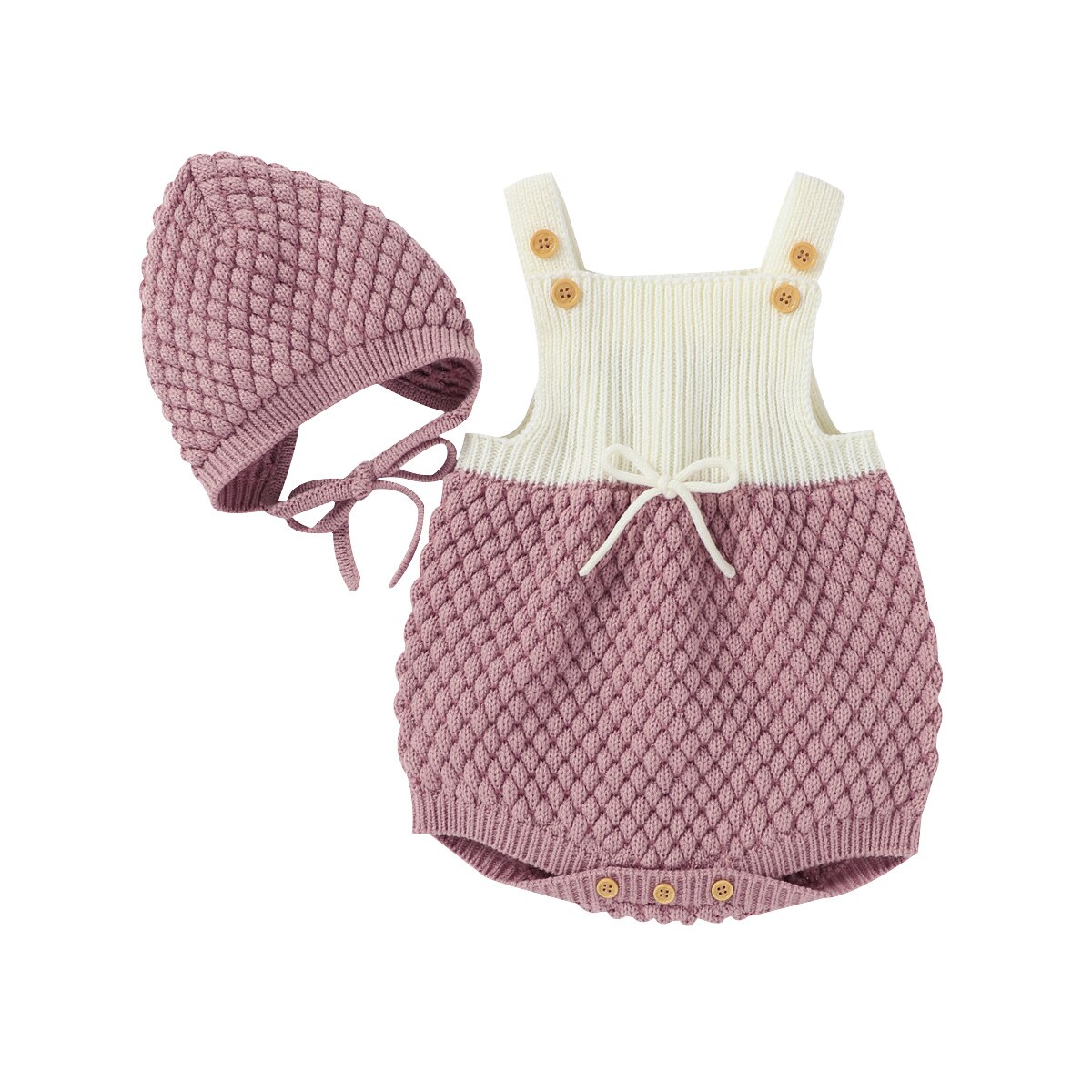 Focusnorm 0-24M Nieuw Baby Meisjes Jongens Rompertjes Hoeden Knit Patchwork Mouwloze Jumpsuits Trui 4 Kleuren: Roze / 24M
