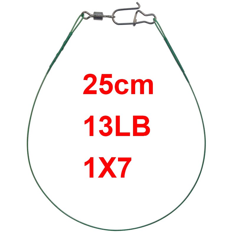 50 stk grøn nylonbelagt rustfrit stål fiskesnøre wire ledere 20cm 25cm spor fiske stål wire test 13lb 20lb 26lb: 25cm 13lb 1 x 7
