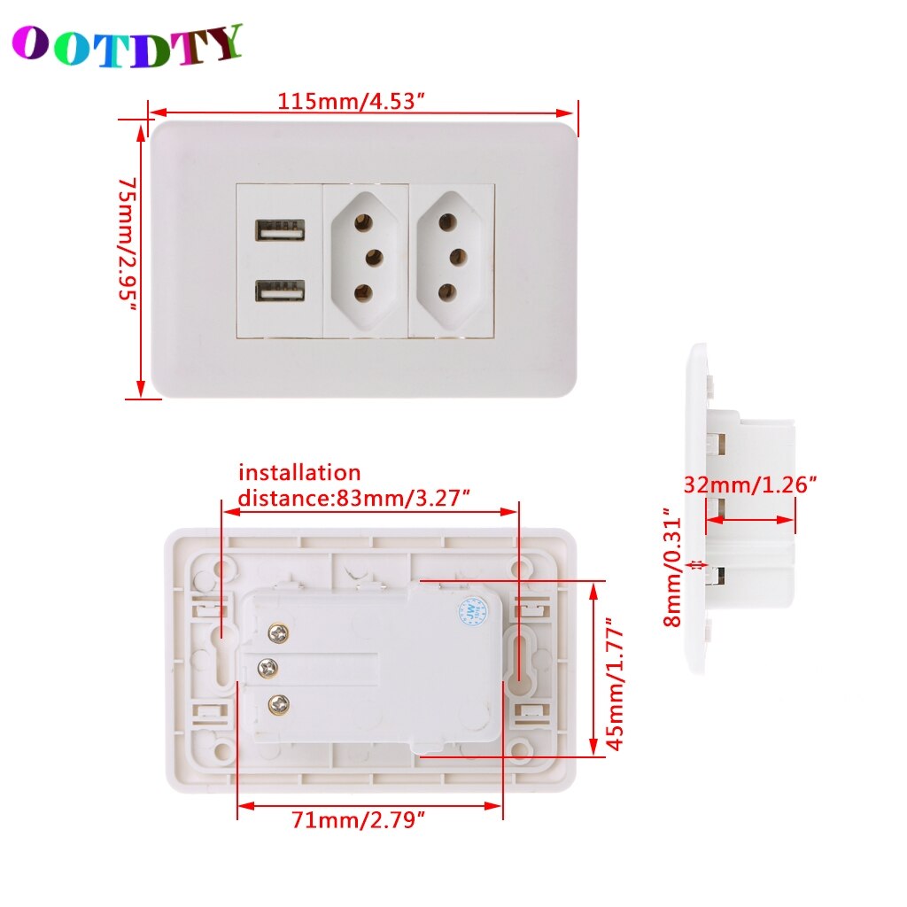 OOTDTY 15A Wall Double Standard Power Socket Adapter Dual Ports USB Charger Panel 5V 2.1A G07