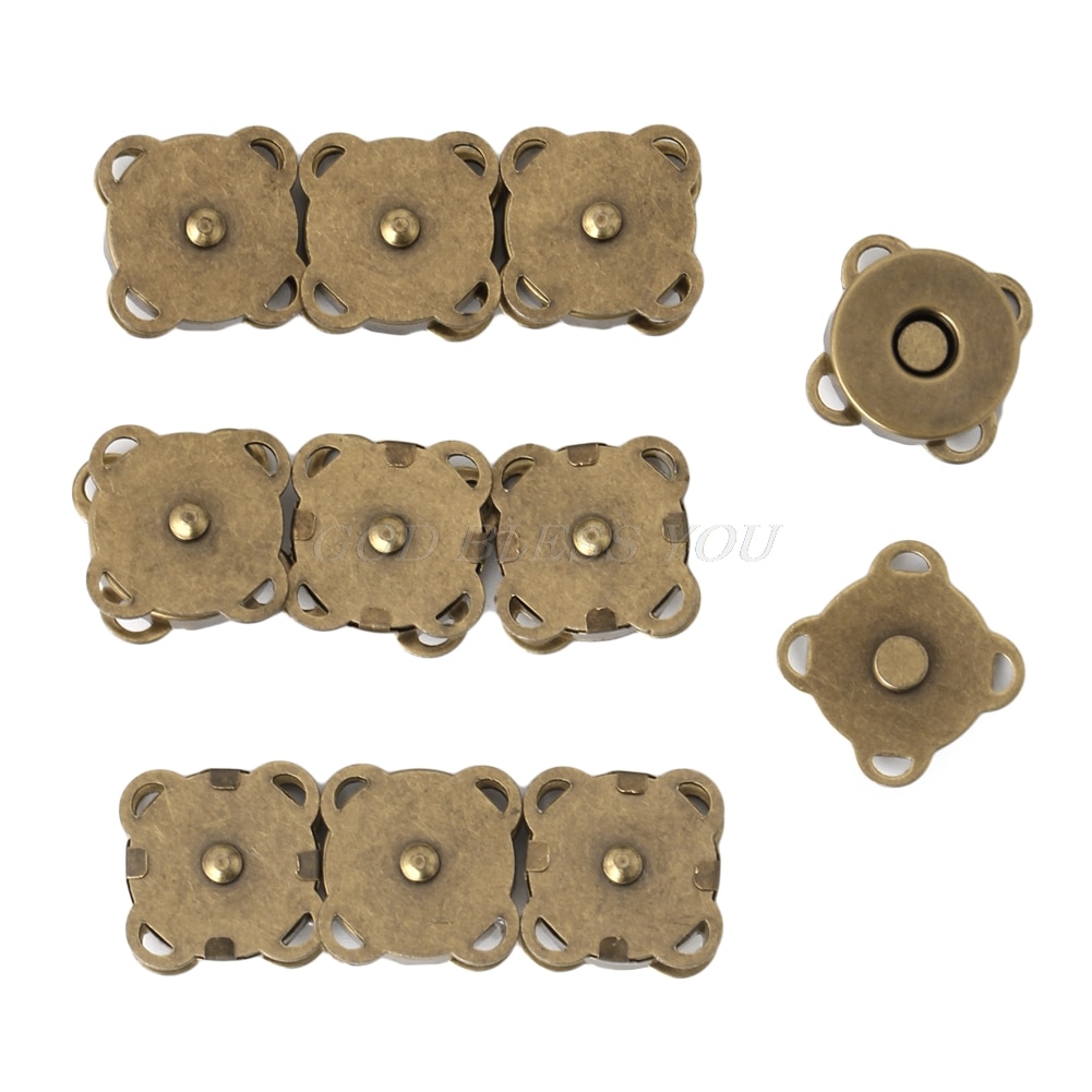 10PCS14/ 18mm DIY Magnetic Snaps Purse Clasp Closures Metal Button Bag Craft: Antique Brass / 14MM