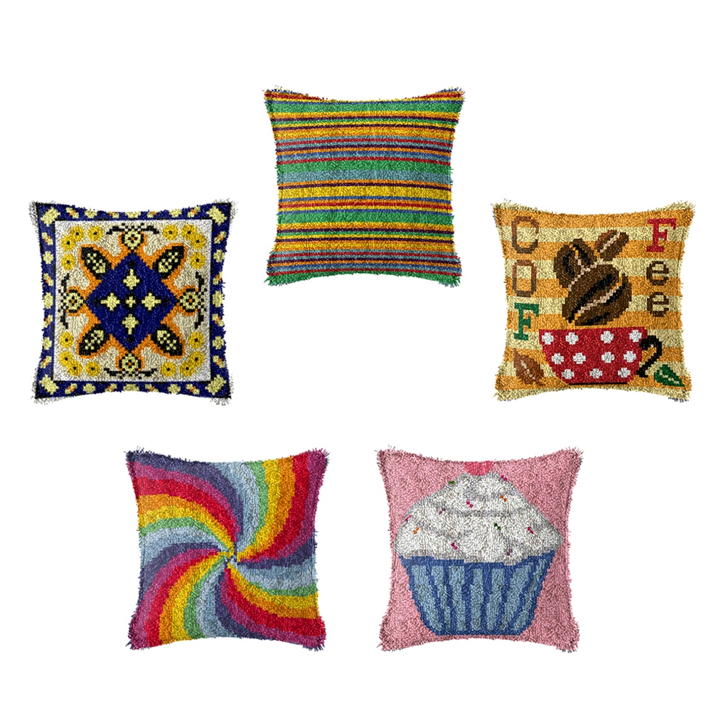1 set spärrhakssatser för diy kuddfodral soffkudde med mönster tryckt och grundläggande verktyg och garn 16.93 x 16.93 tum