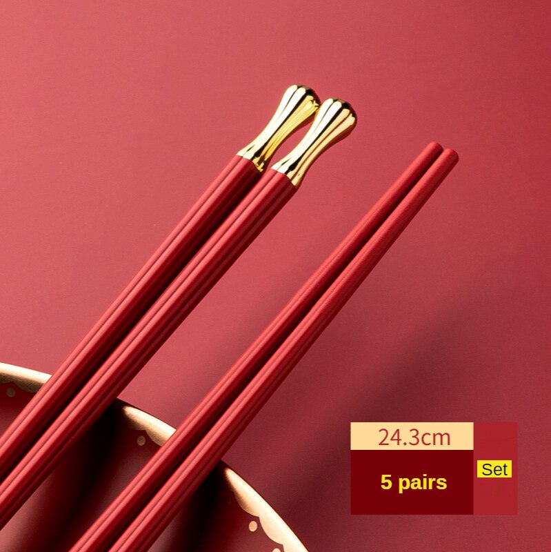 Juego de palitos chinos de estilo chino, palitos de Sushi rojos, palitos reutilizables, soporte antideslizante para cocina, cubiertos de comedor, 5 uds.