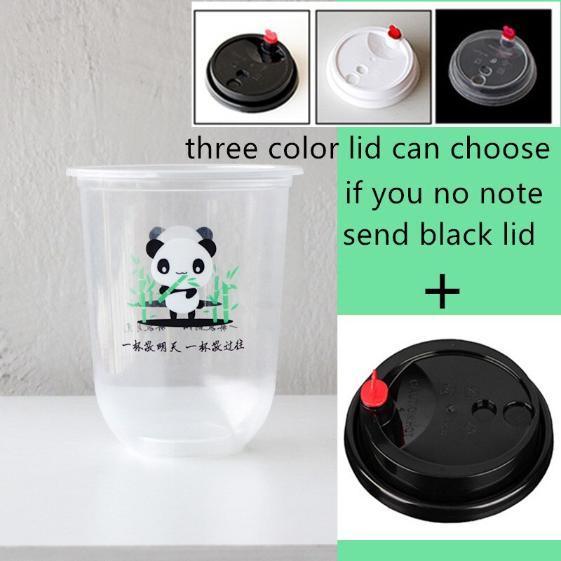 50pcs 95 kaliber U vorm creatieve leuke wegwerp sapkop transparante melk thee plastic bekers koud drankje verpakking cups met deksel: cup and lid1 / 360ml 50pcs