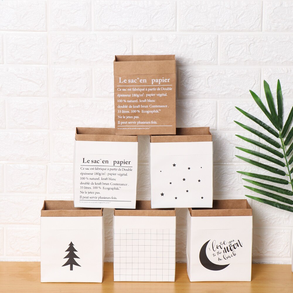 1PC Double Layers Kraft Paper Bag Storage Basket DIY Vase Flowerpot Package Party Supplies Home Decoration Desktop Ornament