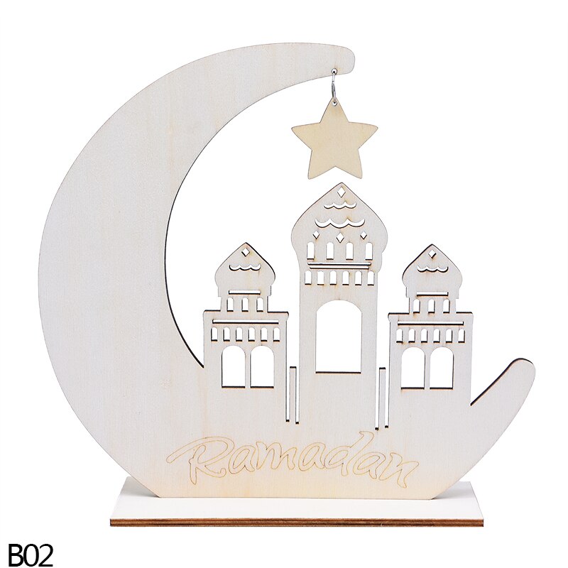 Eid Mubarak Houten Ornament Diy Star Moon Moskee Craft Gelukkig Eid Ramadan Home Decoratie Kaars Lade Moslim Islamitische Partij Gunst: B02