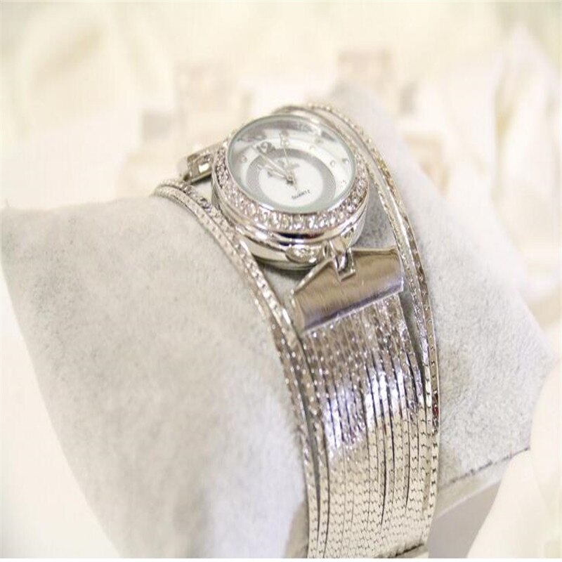 Vrouwen Horloges! Oostenrijkse Crystal Rhinestone Horloges Luxe Vrouwen Quicksand Jurk Horloge Armband Horloge: Zilver