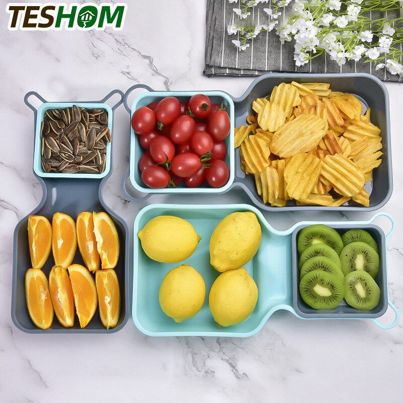 10Pcs/Set Fruit Platter Plates Storage Box Dried Fruit dish Snack Plates Multi-layer Divided Candy Dessert Container