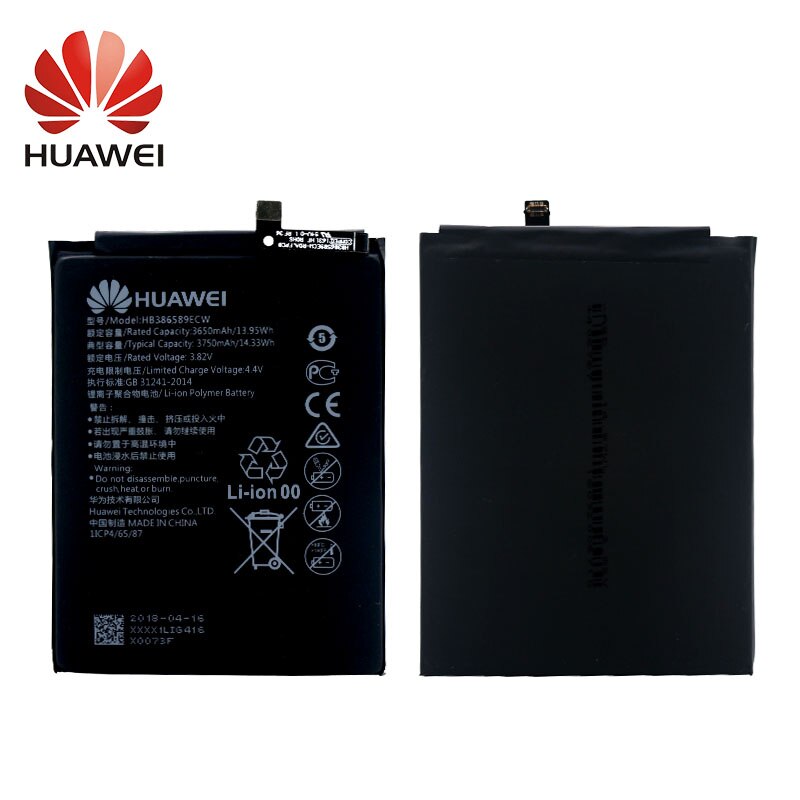 Original huawei bateria para huawei p10 plus honra 8x vista 10 v10 companheiro 20 lite nova 3 4 3650mah hb386589ecw alta qualidade