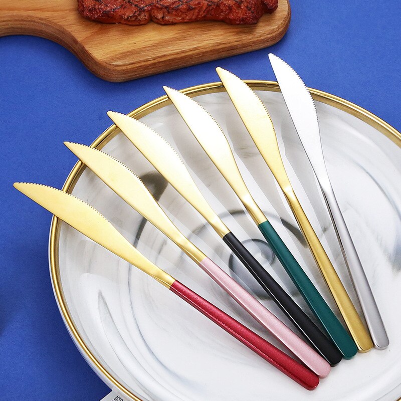 Flat Handle Stainless Steel Steak Knife Butter Marmalade Knives Cheese Blades Beautiful Tableware Kitchen Accessories