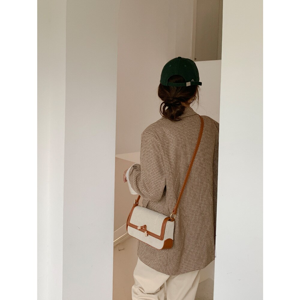 Leinen Reis Braun Leinwand PU Seetang Knoten Unterarm Tasche Schulter Tasche frauen Kontrast Farbe Kleine Quadratische Tasche Herbst Damen taschen