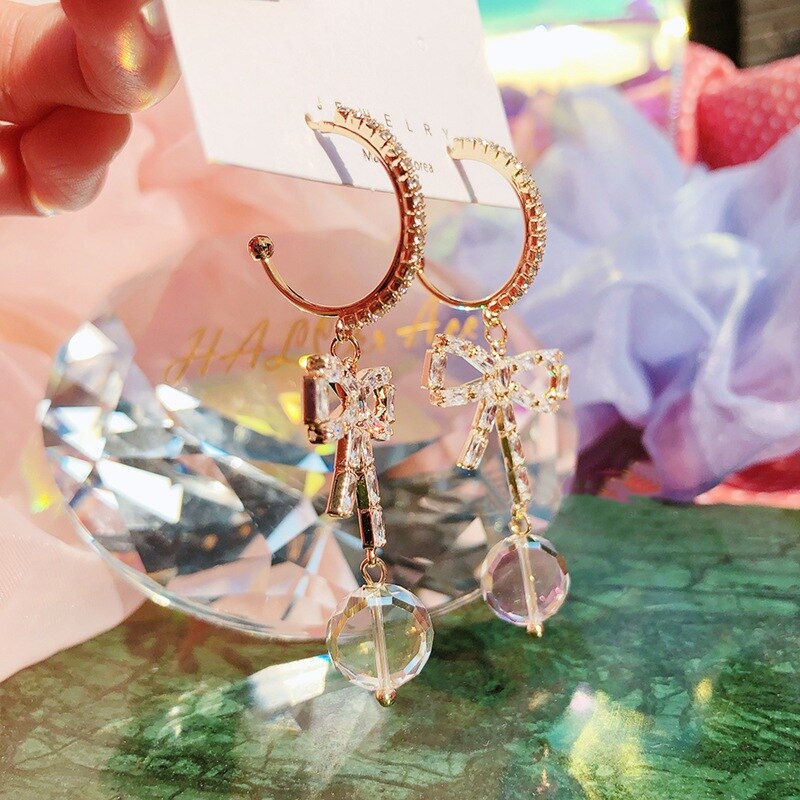 Mengjiqiao Koreaanse Sweet Crystal Strik Strass Cirkel Oorbellen Voor Vrouwen Studenten Elegante Partij Brinco Sieraden
