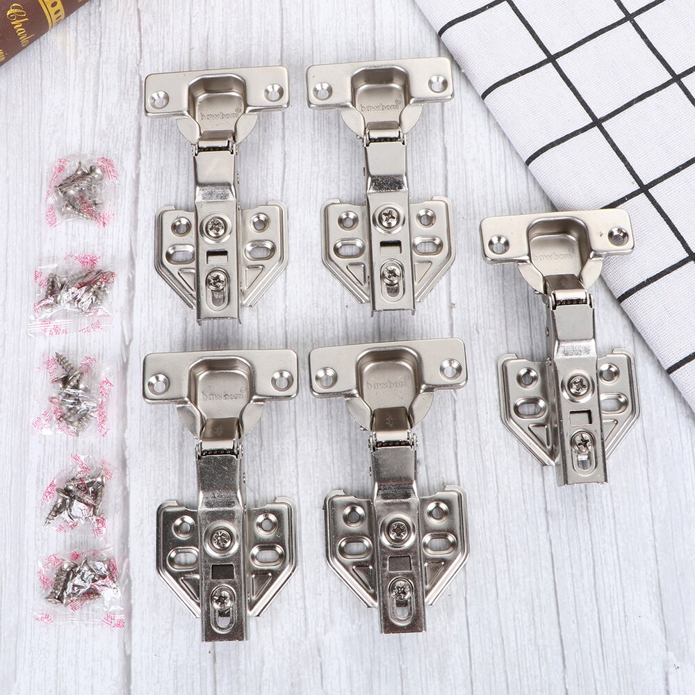 5 PCS 1.2mm Thickness Steel Face Frame Mounting Furniture Hinges Hydraulic Concealed Half Overylay Hinges with 30 PCS Screws for: Silver