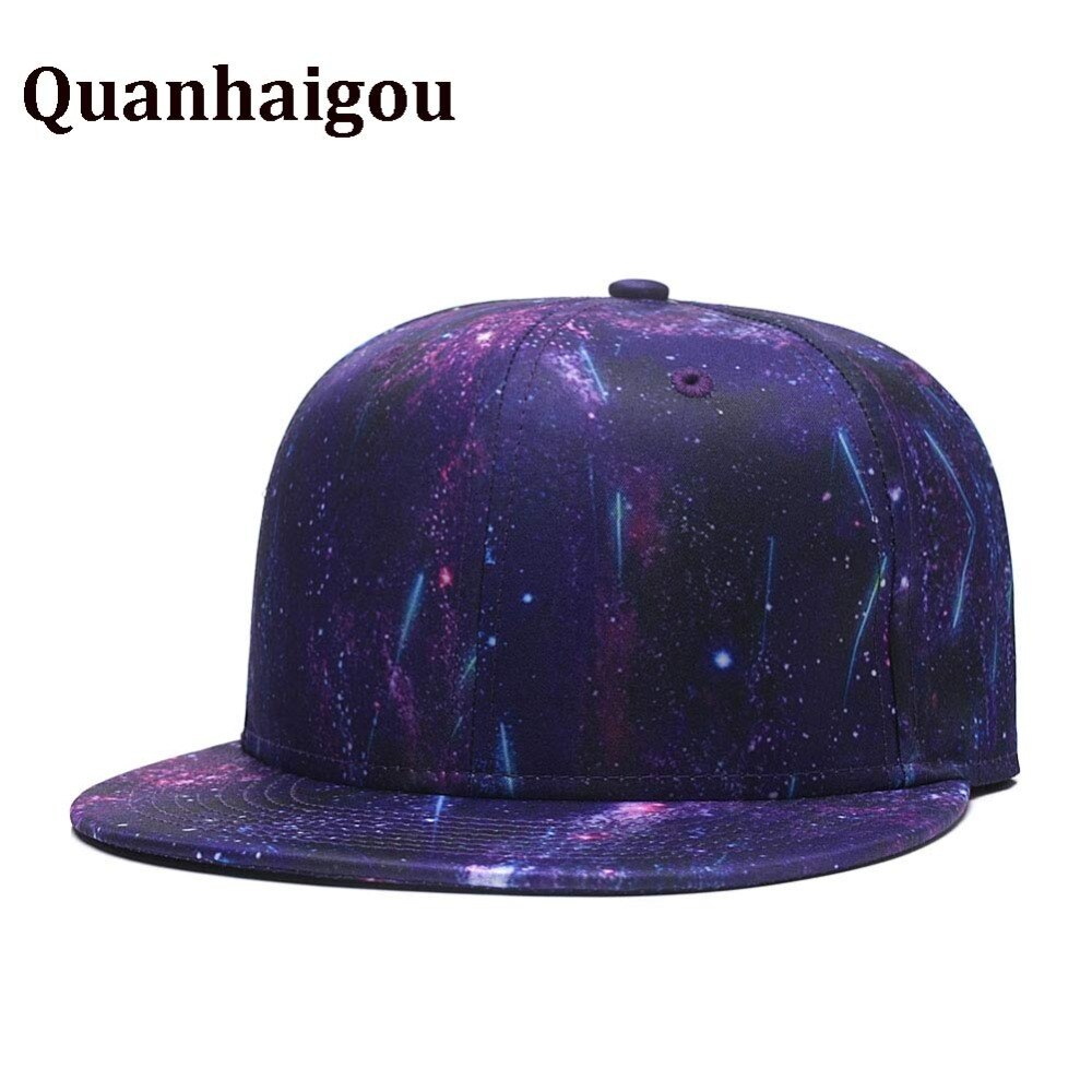 Quanhaigou Snapback Hip Hop Hat ,Purple Galaxy 3D Printed Dad Plaid Flat Bill Brim Adjustable Baseball Cap Men Women Trucker Hat