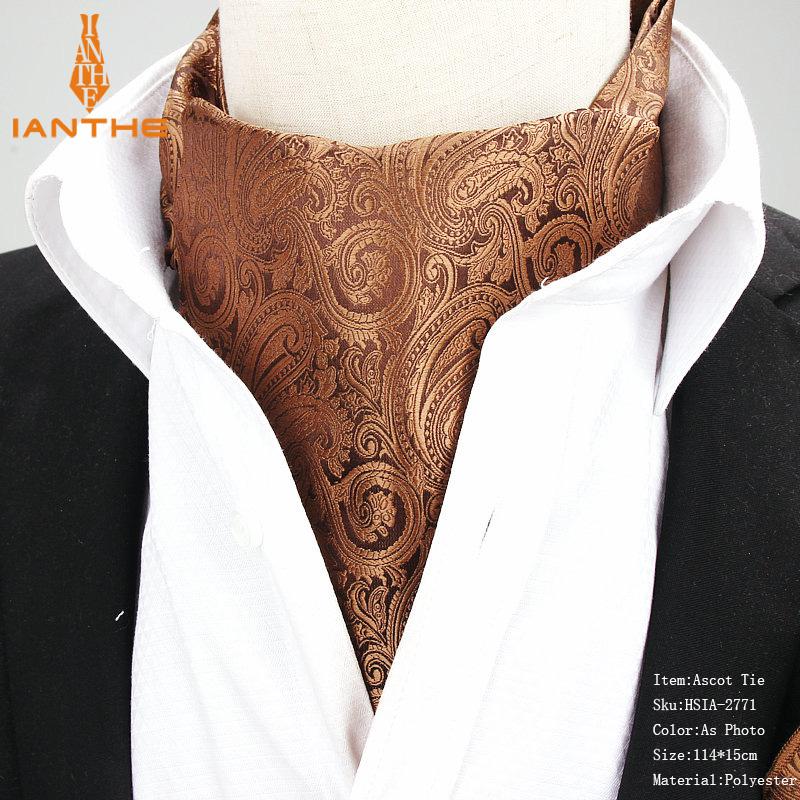 Mænd ascot hals slips vintage paisley jacquard vævet slips krave slips scrunch selv britisk stil gentleman neckwear: Ia2771