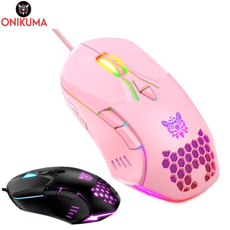 ONIKUMA CW902 Wired Gaming Mouse Cute Pink RGB 6400 DPI Optical Ergonomic USB Mice For PC Laptop Computer
