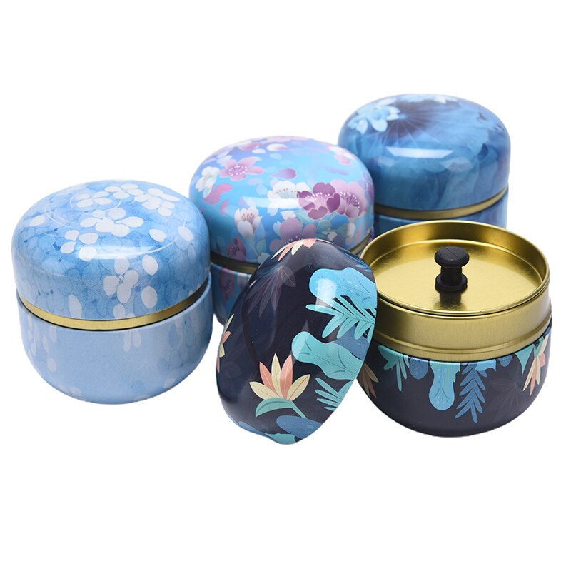 1pc Tea Containers Herbal Cans Candy Snacks Small Round Cans Mini Portable Tinplate Cans Packing Box